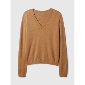 GAP CashSoft V-Neck Sweater Petite M Camel Minimalist Quiet Luxury Winter Basic